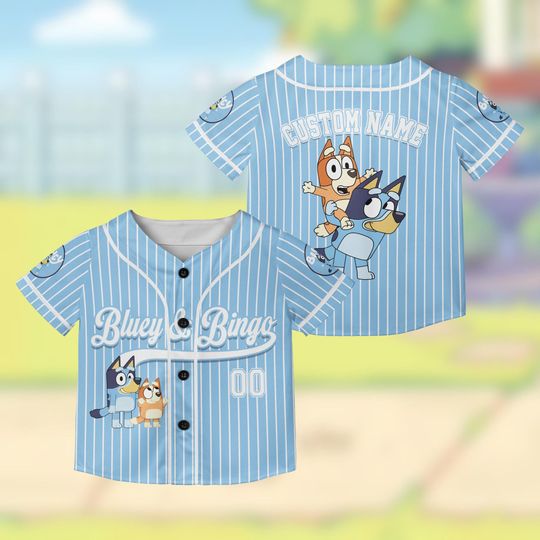 Discover Personalized BlueyDad Baseball Jersey, BlueyDad Bingo Birthday Shirts, Kids Birthday Jersey, BlueyDad Birthday Boy Tee, Bingo Birthday Girl Shirt