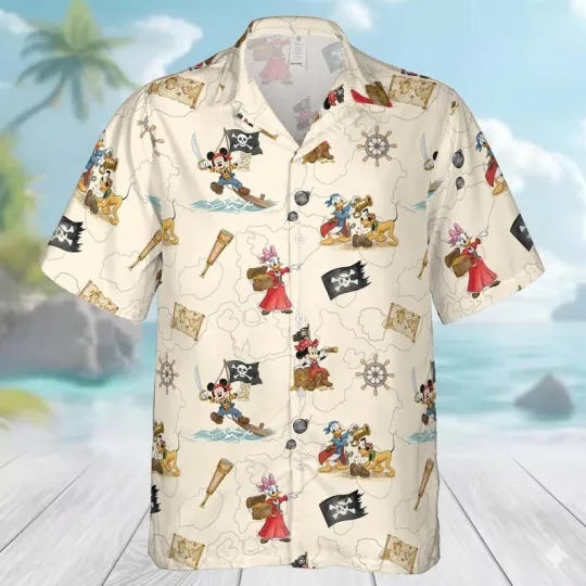Discover Retro Pirate Mickey And Friends Hawaiian Shirt, Disney Cruise Button Shirt