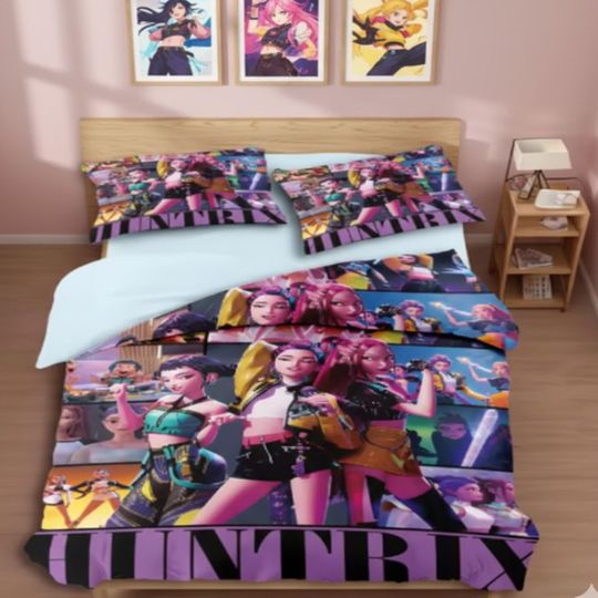 Discover Kpop Demon Hunters Anime Bedding Set with Duvet and Pillowcases