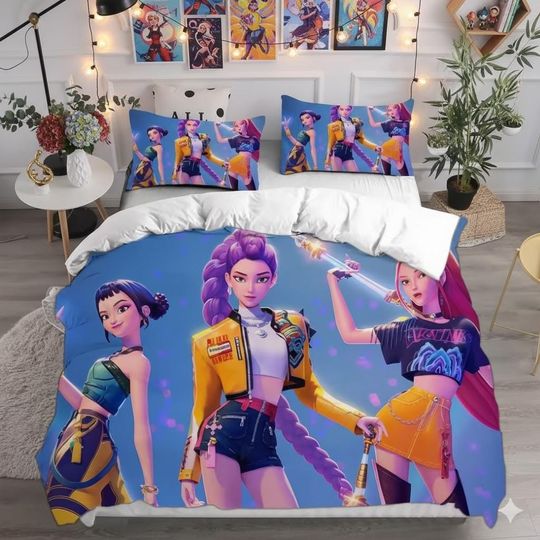 Discover KPop Demon Hunter Quilt & Duvet Cover Set for Kids and Adults