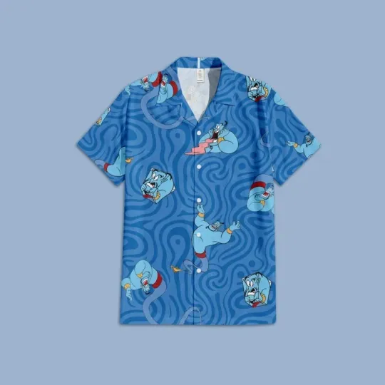 Discover Disney Genie Aladdin Swirling Hawaiian Shirt, Disney Aladdin Button Up Shirt