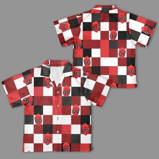 Marvel Deadpool Checkerboard Button Up Shirt, Marvel Avengers Button Down Shirt