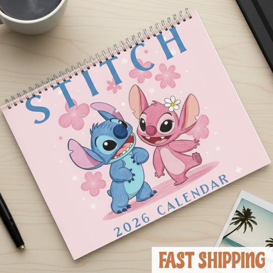 Discover Stitch Disney Calendar 2026, Cute Stitch Art Calendar, Lilo and Stitch Inspired Wall Calendar, Blue Alien Calendar, Gift for Kids Adults