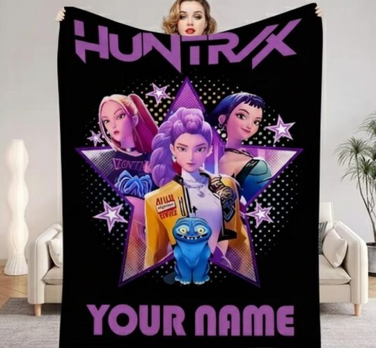 Discover Custom Name K-Pop Demon Hunter Plush Blanket, Anime Style Fleece Throw for Kids and Teens