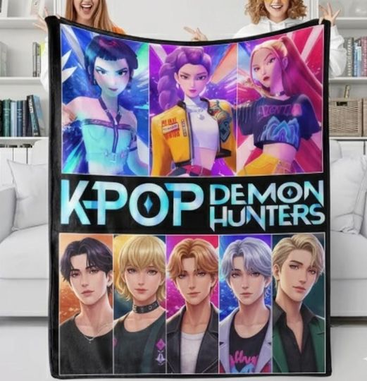 Discover K-Pop Demon Hunter Anime Fleece Blanket Soft Cozy Throw for Bed and Sofa