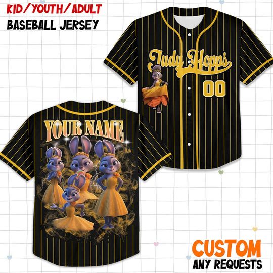 Discover Personalize Disney Zootopia Judy Hopps Bootleg Baseball Jersey, Custom Disney Baseball Family Team Jersey, Disneyland Cute Birthday Gift