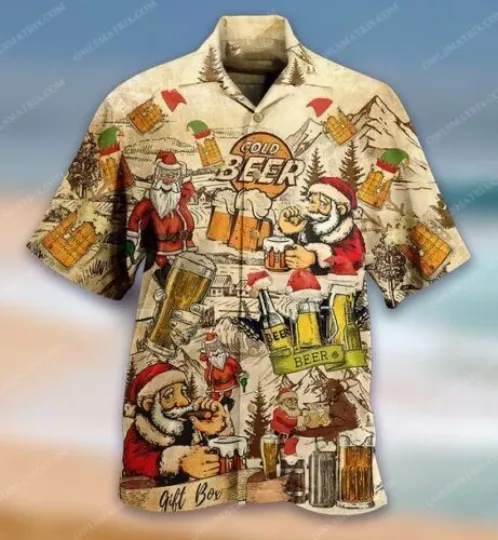Discover Santa Claus Christmas It's The Most Wonderful Time For Beer 3D Hawaii Shirt