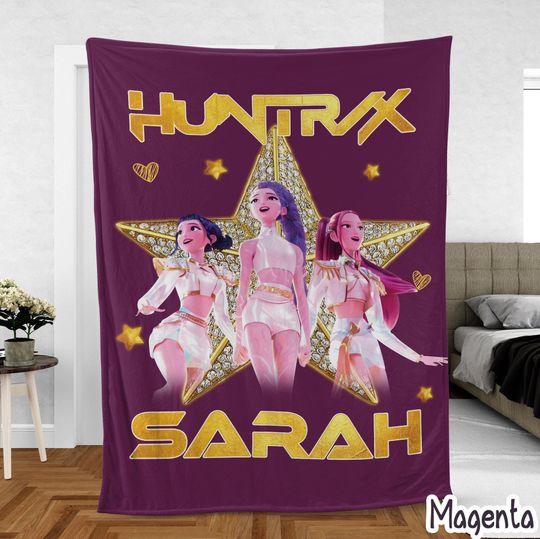 Discover Customized K-Pop Demon Hunters Fleece Blanket for Fans, Anime-Inspired Cozy Throw, Personalized Huntrix Design