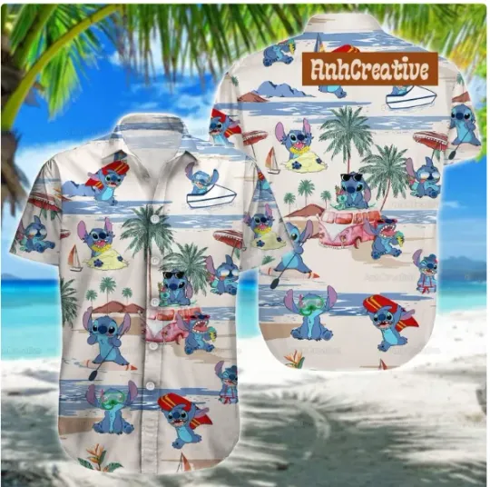 Discover Disney Stitch Button 3D Hawaii Shirt