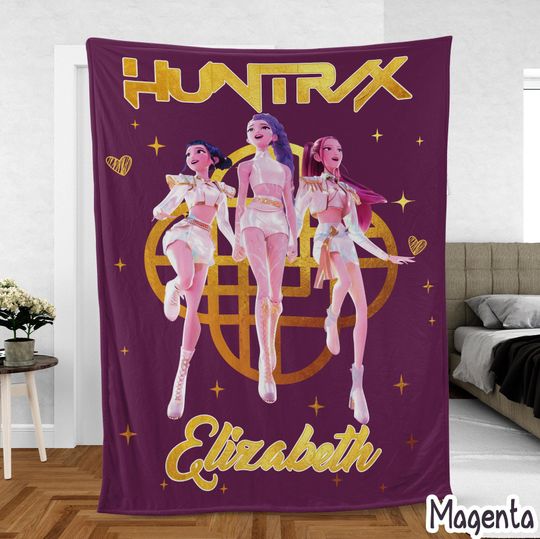 Discover Custom Name K-Pop Demon Hunters Fleece Blanket, Anime-Inspired Cozy Throw for Fans, Personalized Huntrix Design, Fun Gift for K-Pop Enthusiasts