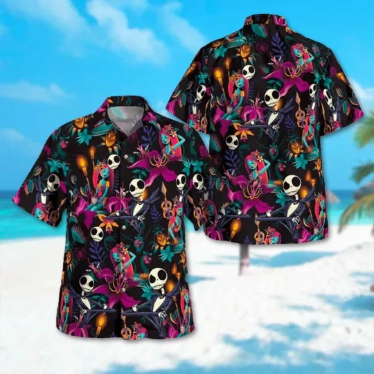Discover Halloween Hawaiian Shirt, Jack & Sally Nightmare Before Christmas Button Up