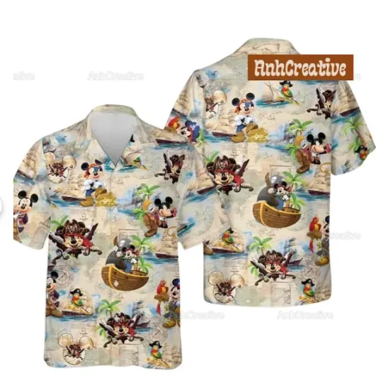 Discover Mickey Pirate Button 3D Hawaii Shirt