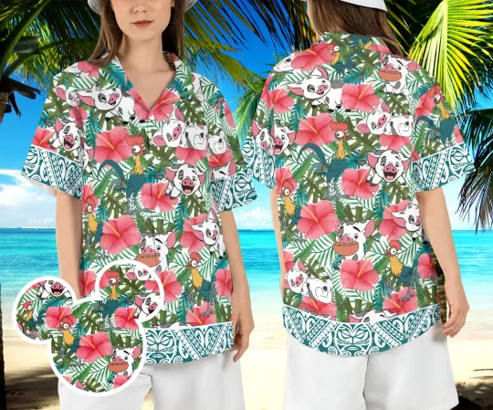 Pua & Hei Hei Tropical Moana Hibiscus Floral Moana Roost 3D Hawaii Shirt