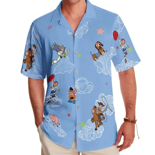 Discover Disney Toy Story Group Characters Clouds Hawaiian Shirt