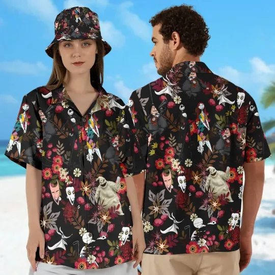 Discover Nightmare Before Christmas Floral Hawaiian Shirt, Jack & Sally Beach Shirt
