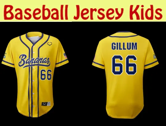 Discover Tyler Gillum #66 Savannah Bananas Jersey Adults Kids YOUTH Party Yellow Fan