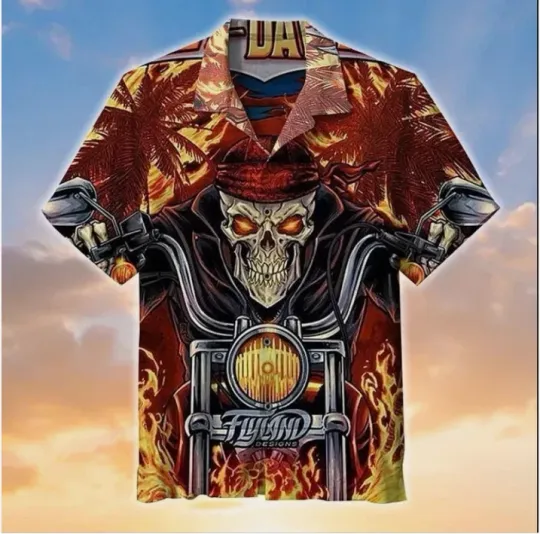 Discover Motorcycle Skull biker 3D Hawaii Shirt