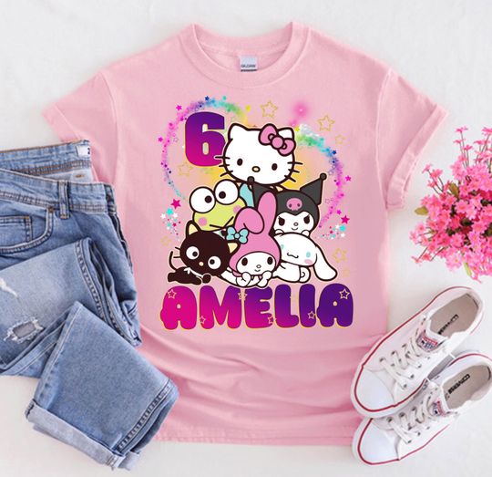Custom Family Matching Outfit, Personalized Hello Kitty Birthday T-Shirt