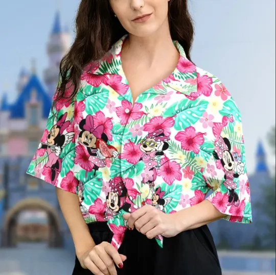 Discover Minnie Mouse Floral Pink Girls Hawaiian Shirt