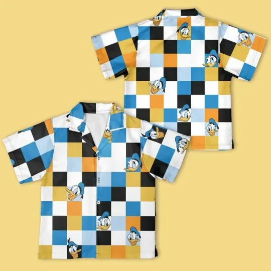 Discover Disney Donald Duck Checkerboard Button Up Shirt, Mickey & Friends Button Down Shirt