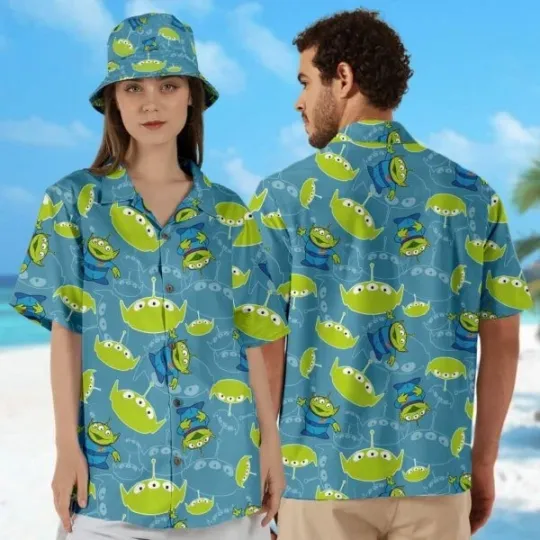 Discover Animated Green Aliens Hawaiian Shirt, Funny Toy Story Movie Button Up Shirt