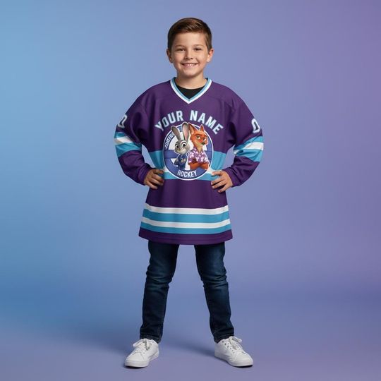 Discover Personalized Zootopia 2 Hockey Jersey, Custom Nick & Judy Hopps Shirt, Disney Fan Team Outfit, Name and Number Jersey Gift