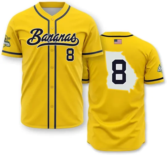 Discover SAVANNAH BANANAS JACKSON OLSON #8 YELLOW Baseball Jerseys AOP 3D