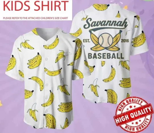 Discover Savannah Baseball Jersey 2016 Banana AOP CUSTOM Adults Kids Youth