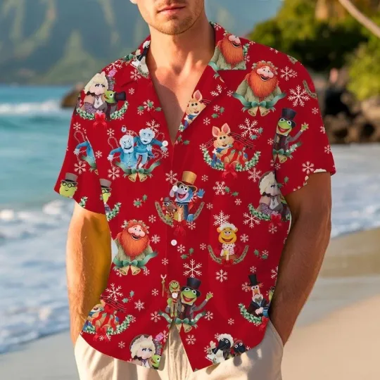 The Muppet Xmas Carol Kermit Frog Miss Piggy Friend Hawaiian Shirt