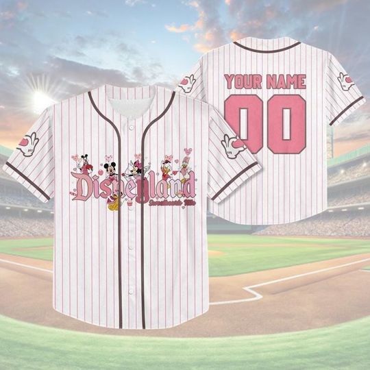 Discover Personalized Disney Mickey & Friends Valentine Jersey, Custom Disneyland Baseball Jersey, Happy Valentines Day Matching Disney Outfit