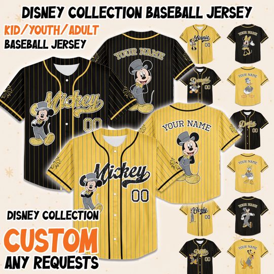 Discover Custom Disney Mickey and friends New Year Baseball Jerseys, Disneyland Kid Youth Adult Happy New Year Jersey, Mickey Friends New Year's Eve