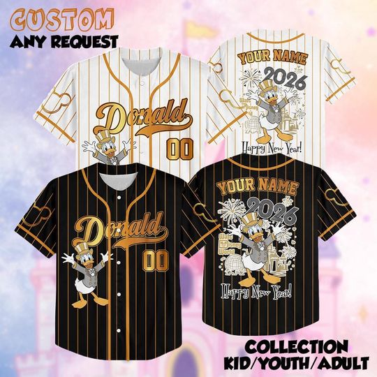 Discover Disney Donald New Year Baseball Jersey, Mickey And Friends Character Jersey, Happy New Year 2025 Shirt, Disney Family Trip 2025 Shirt