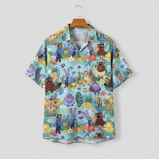 Discover Disney Cartoon Aloha Shirt, Judy Hopps & Friends Tropical Vacation Button-Up