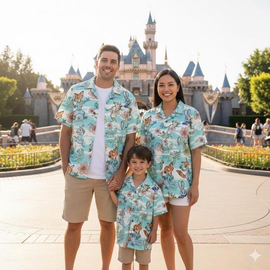 Discover Retro Disney Zootopia Family Hawaiian Shirts  Nick & Judy Matching Vacation Outfit for Disney Trip
