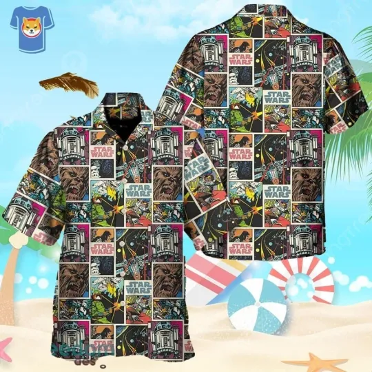 Discover Starwars Print Comic Pattern Hawaiian Shirt For Star Wars Movie Fans
