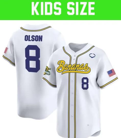 Mens Youths Kids Jackson Olson Savannah Bananas White Jersey Custom Name NUmber