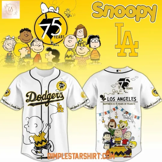 Discover Los Angeles Dodger Happiness 75 Years Of Peanuts White Baseball Jersey