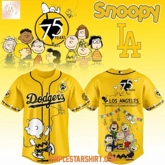 Discover Los Angeles Dodger Happiness 75 Years Of Peanuts Gold Baseball Jersey