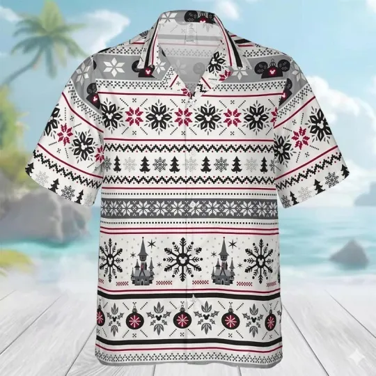 Discover Disney Christmas Nordic Pattern Hawaiian Shirt, Disney Christmas Party Outfit