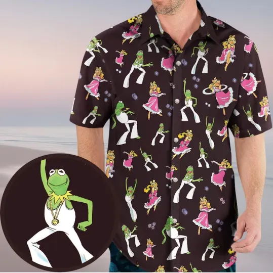 The Muppet Show Hawaiian Shirt, Disco Couple Kermit And Piggy Aloha Shirt