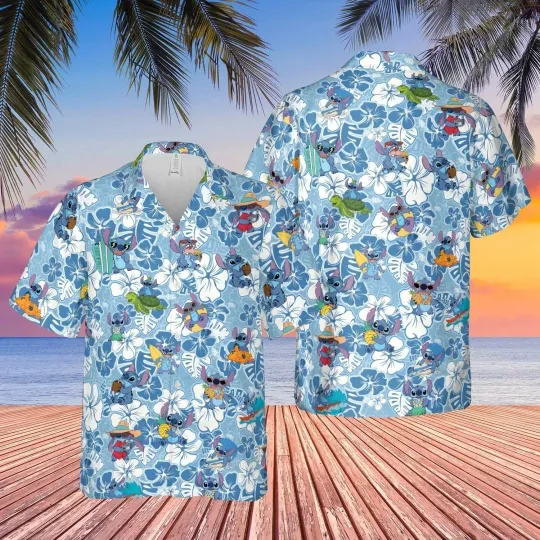 Discover Disney Stitch Hawaiian Shirt Casual Button Down Shirt