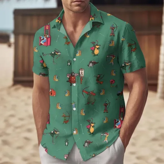 Robin Hood Characters Hawaiian Shirt Casual Button Down Unisex Adults Outfit