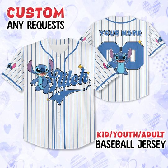 Personalized Disney Stitch Baseball Jersey, Custom Kid Youth Adult Lilo and Stitch Baseball Shirt, Disneyland Trip Outfit, Birthday Boy Gift