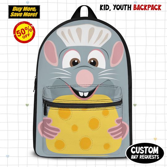 Discover Disney Little Chef Remy Backpack, Kids School Bag, Cute Kids Backpack, Birthday Gift, Fun Travel Bag