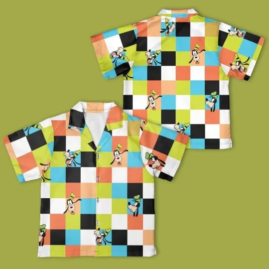 Discover Disney Goofy Checkerboard Button Up Shirt, Mickey & Friends Button Down Shirt