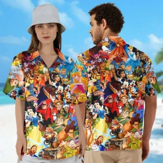 Discover Disney All Characters Hawaiian Beach Shirt, Magic World Family Vacation Button Down Shirt