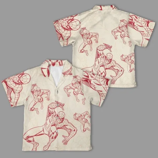Discover Spider Man Line Art Button Up Shirt, Spiderman Sketch Hawaiian Shirt