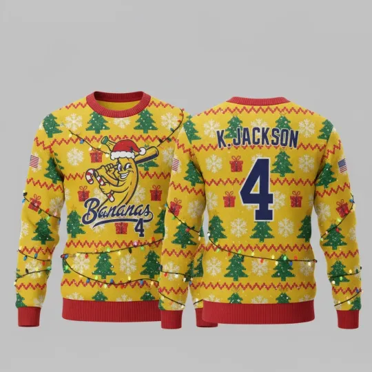Savannah Bananas #4 KJ Jackson Yellow Ugly Sweater All Size S-5XL