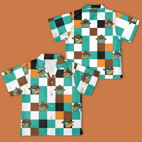 Disney Perry the Platypus Checkerboard Hawaiian Shirt, Agent P Button Down Shirt