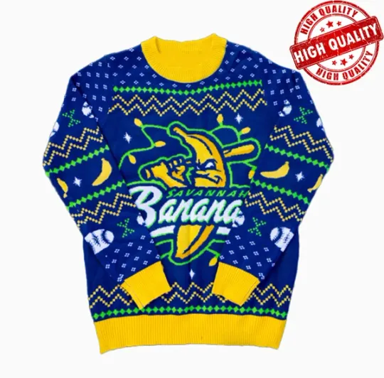 Savannah Bananas Christmas S-5XL  Yellow Ugly Sweater All Size